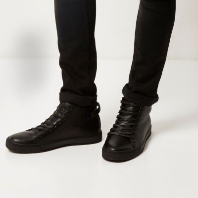 Black textured lace-up trainers